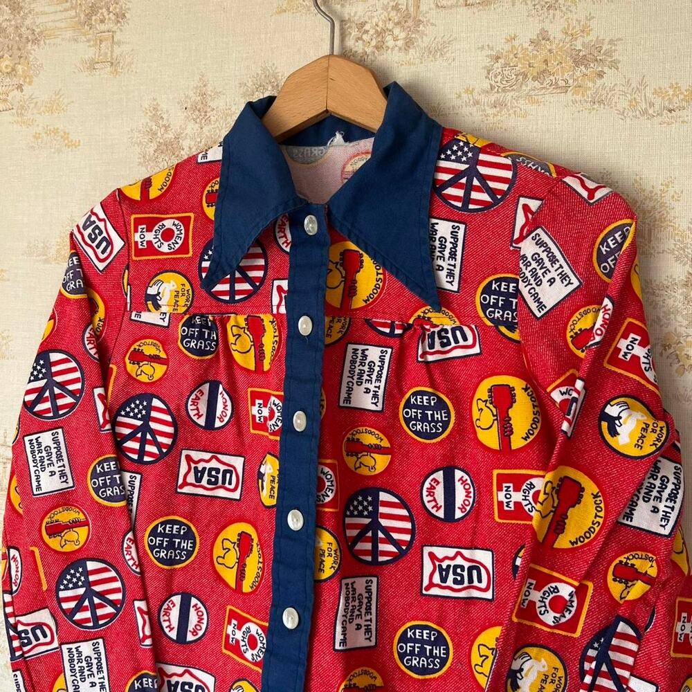 Vtg 70s Counter Culture Shirt | Woodstock Peace & Women's Rights | Size Medium
